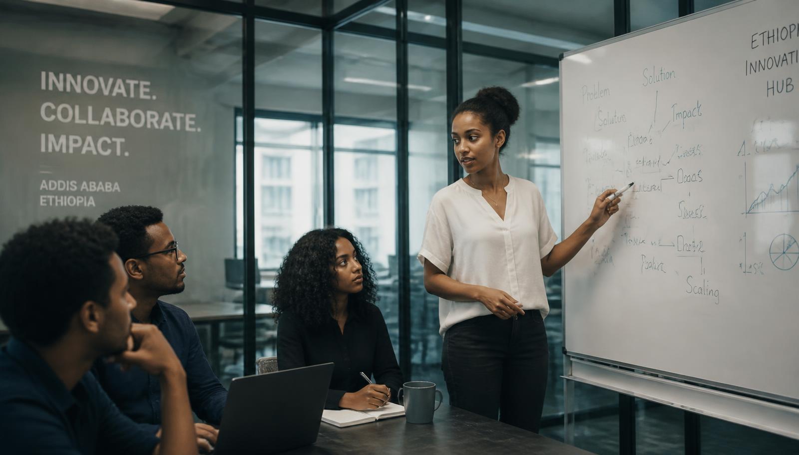 Entrepreneurs presenting at an innovation hub in Addis Ababa